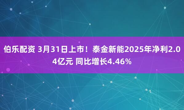 伯乐配资 3月31日上市！泰金新能2025年净利2.04亿元 同比增长4.46%