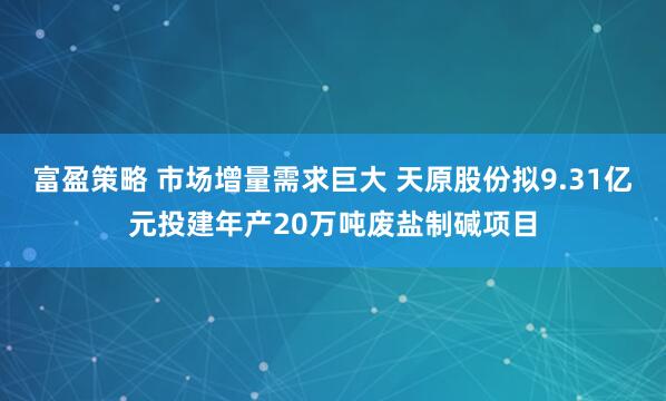 富盈策略 市场增量需求巨大 天原股份拟9.31亿元投建年产20万吨废盐制碱项目